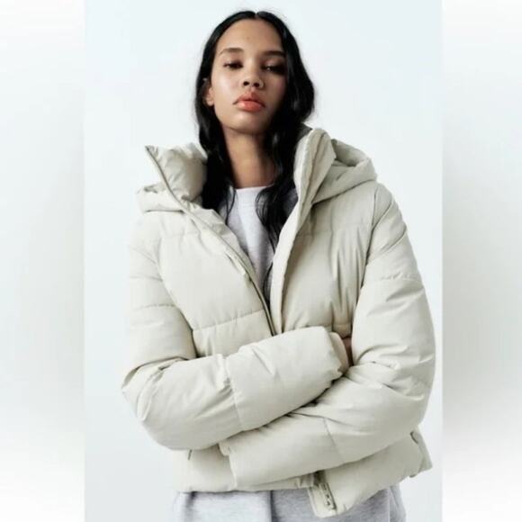 Zara Women’s Fitted Puffer Jacket Quilted Anorak Wind Protection Medium EUC - Picture 1 of 14
